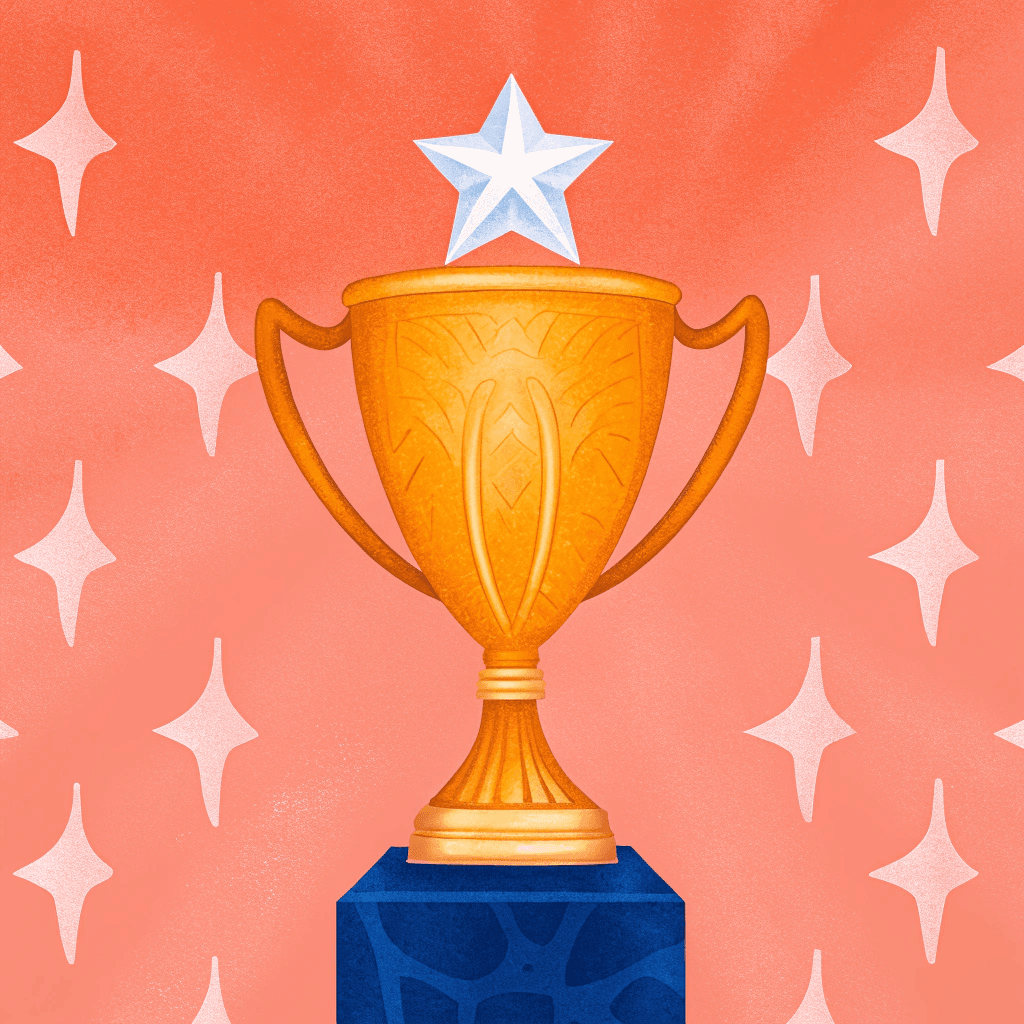 trophy against an orange background